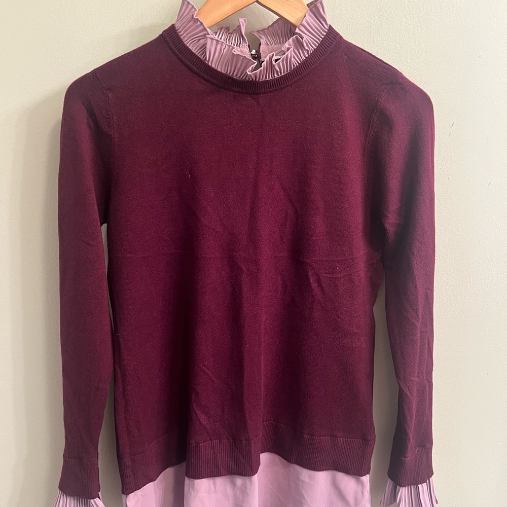 Burgundy and Lavender Crew Neck Sweater